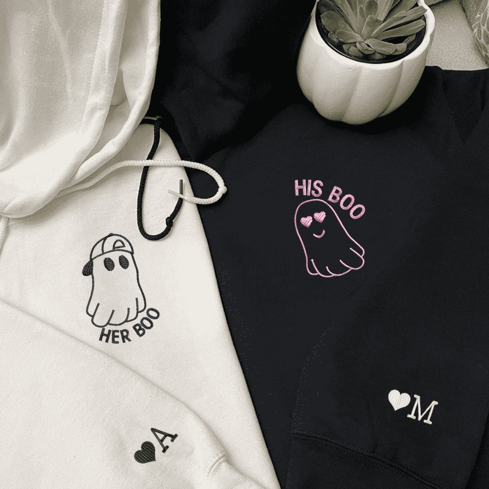 His and Her Boo ghost couple matching hoodies for Halloween

