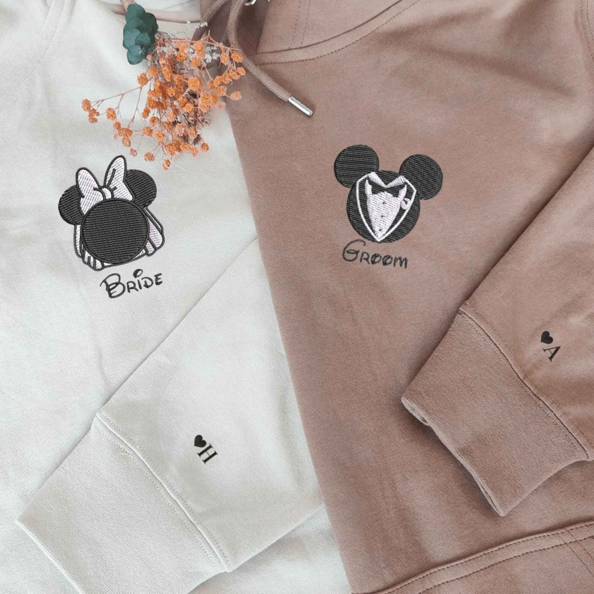 Matching Couple Hoodies featuring fun couples matching hoodies with Cartoon Mouse Bride & Groom design.
