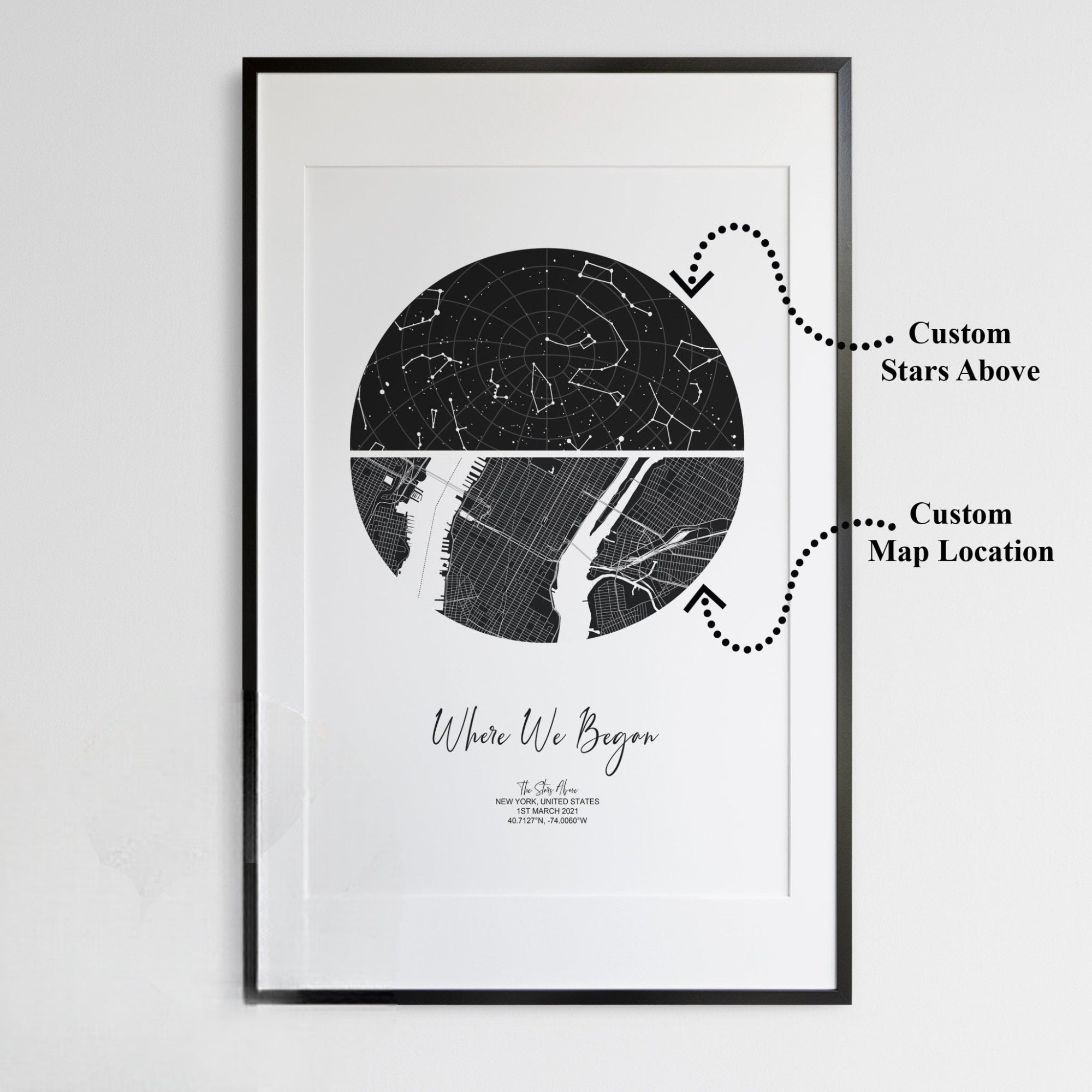 Personalized night sky and map print for special occasions
