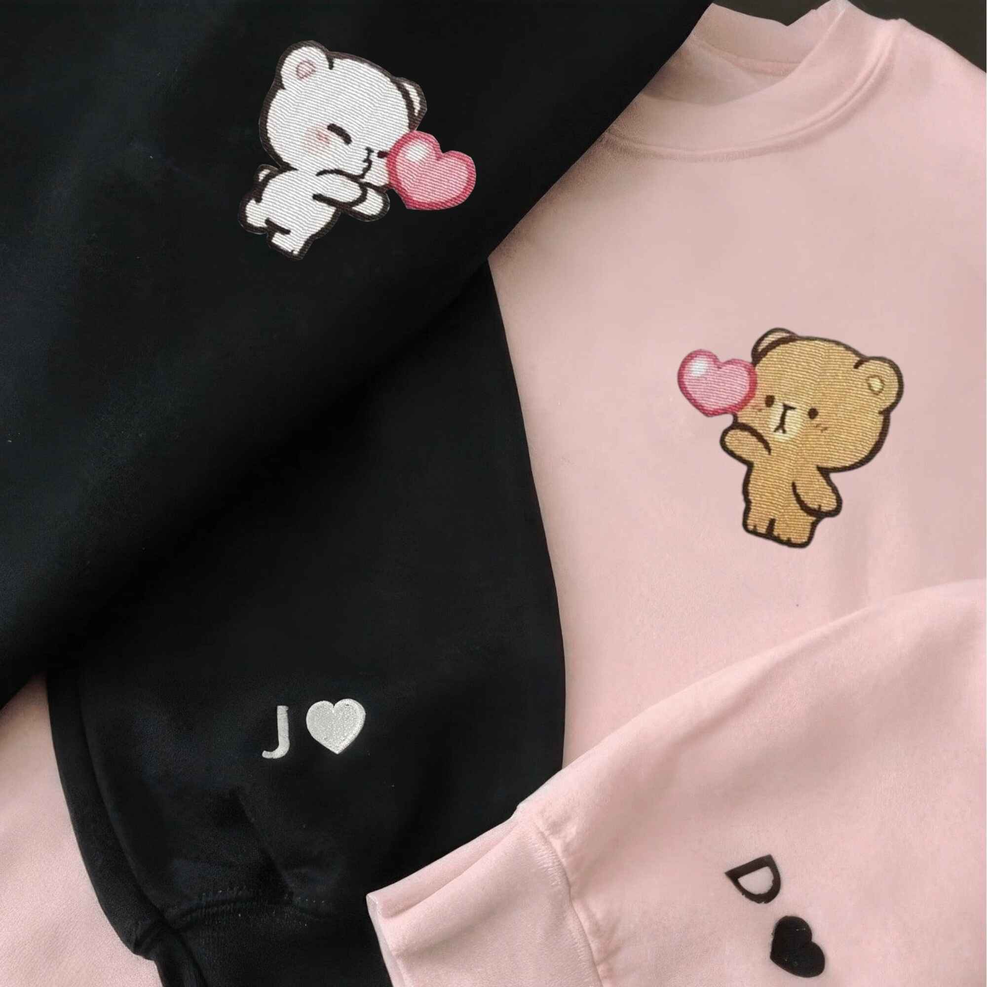 Matching Couple Hoodies featuring cute bear designs with personalized details.
