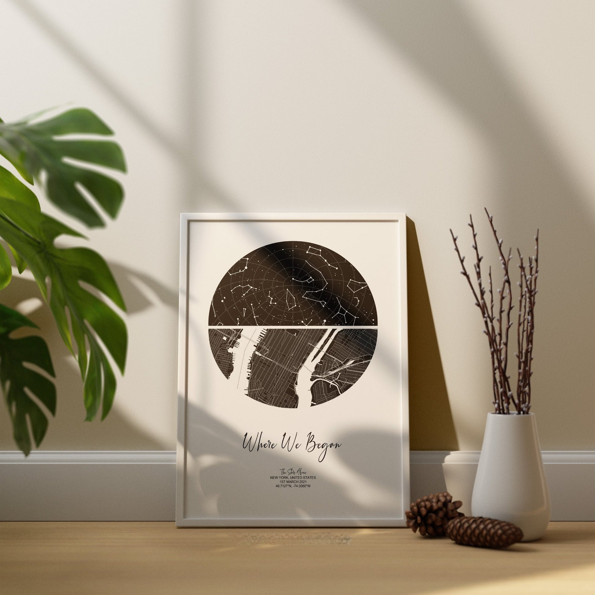 Custom star map and city location print with personalized details
