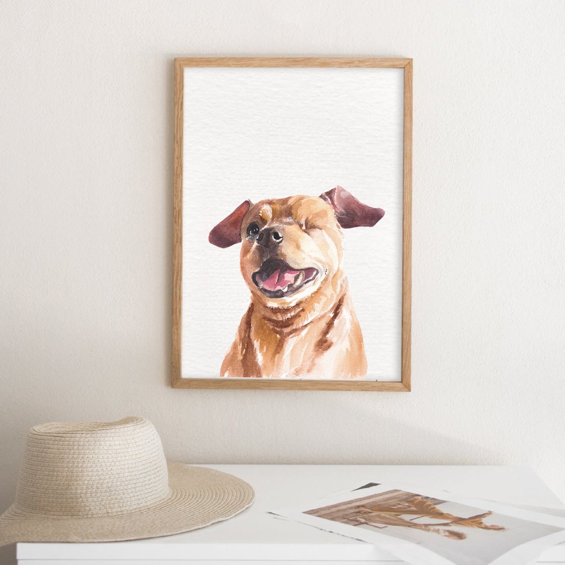 Custom Watercolor Pet Headshot Portrait – Pet Loss Gift and Home Decor
