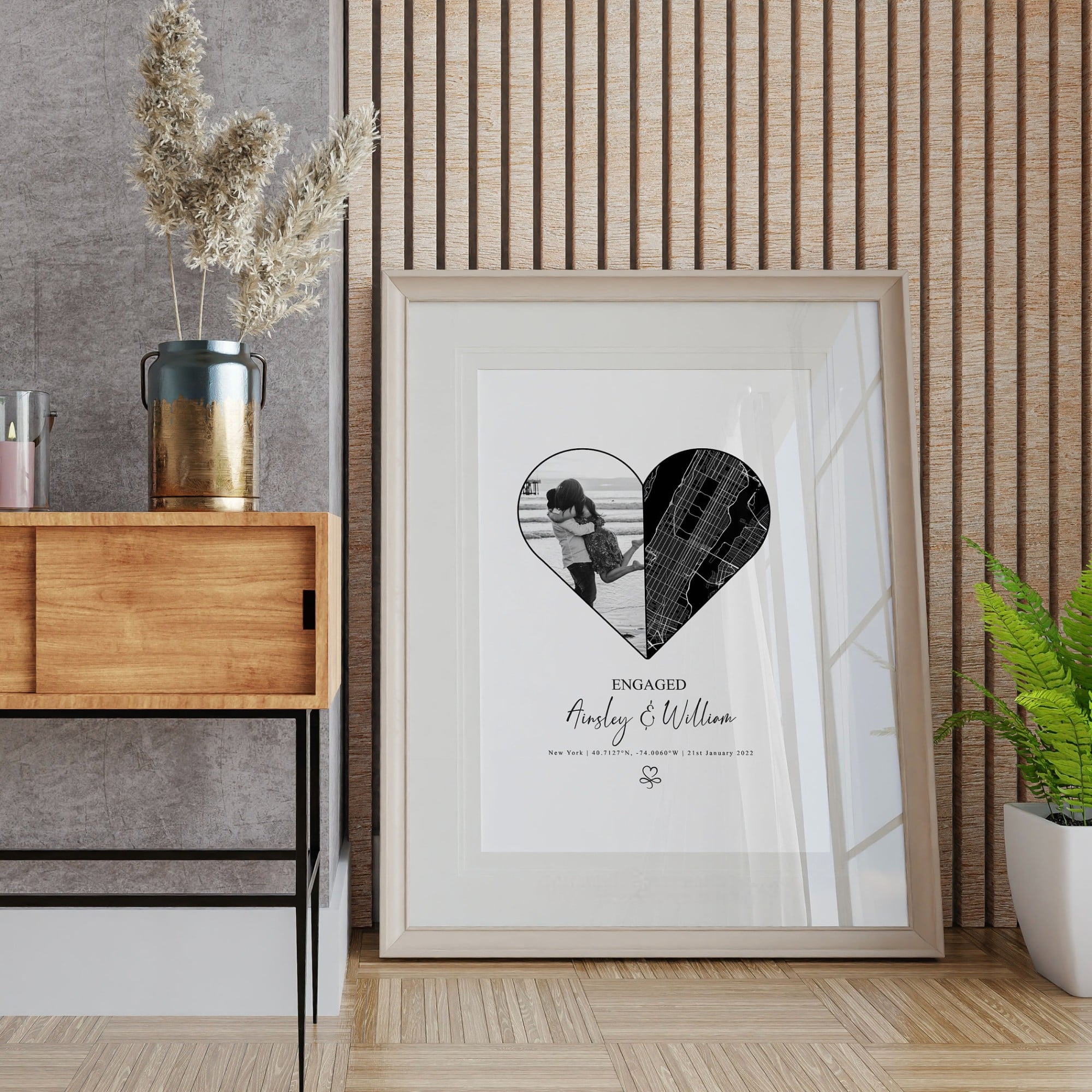 Elegant custom wedding photo and map print for home decor
