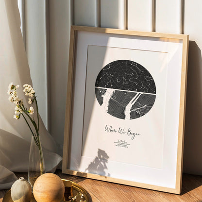 Personalized starry night and map design, perfect for weddings or anniversaries
