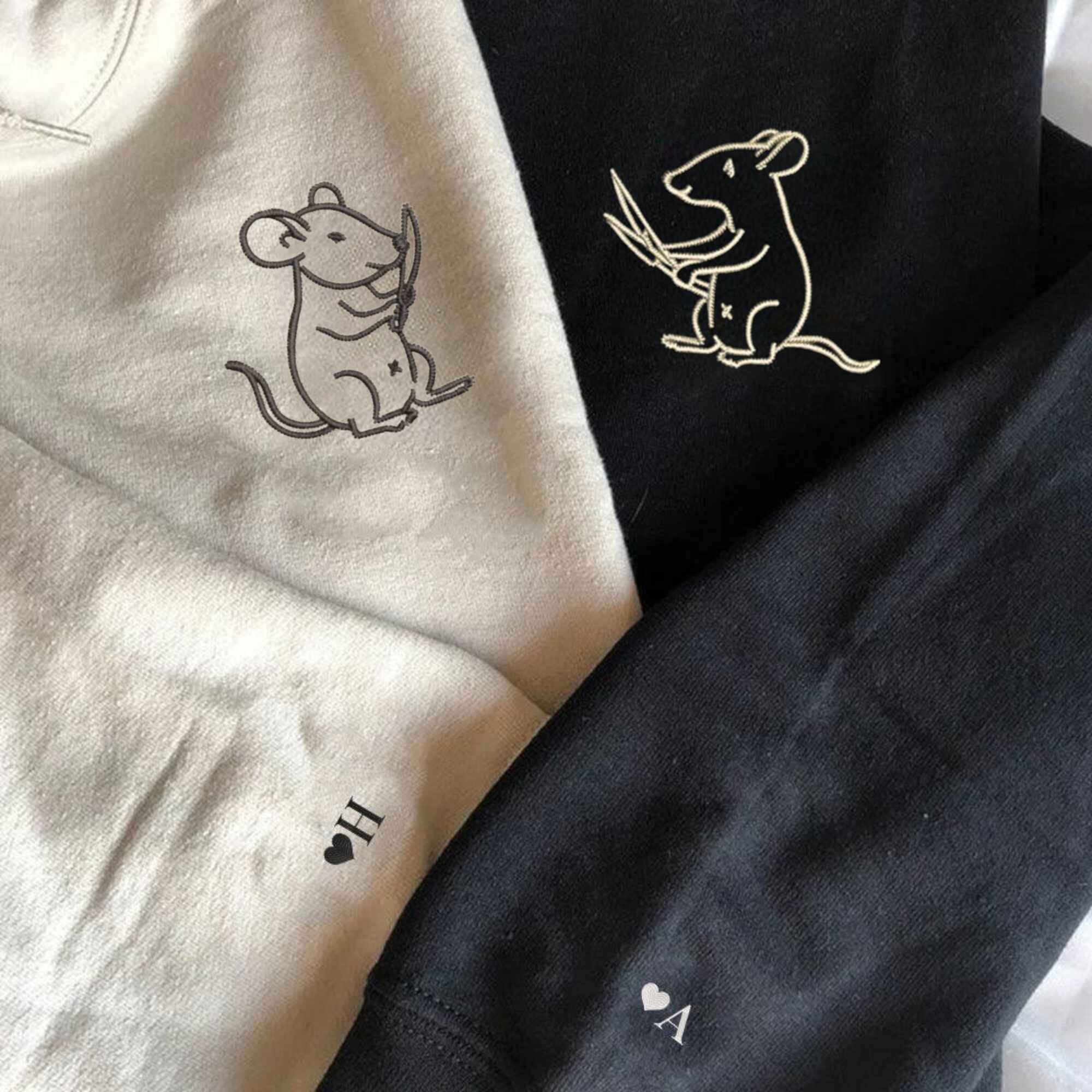 Custom embroidered mouse-themed hoodies, designed for couples who love playful fashion.
