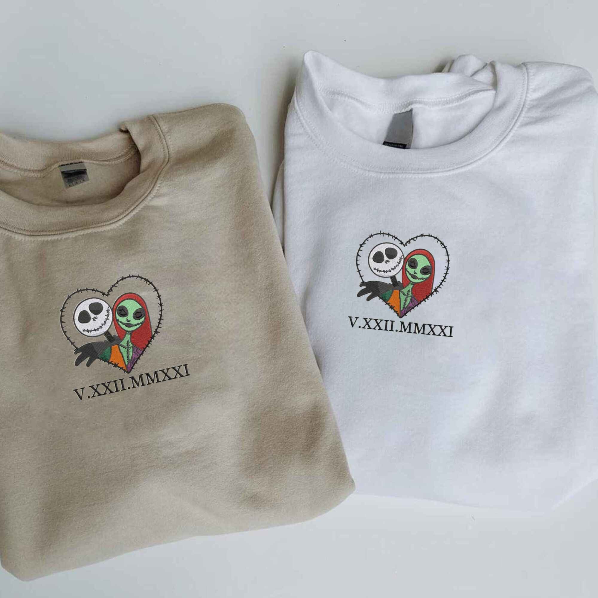 Jack & Sally embroidered couple hoodies from The Nightmare Before Christmas.
