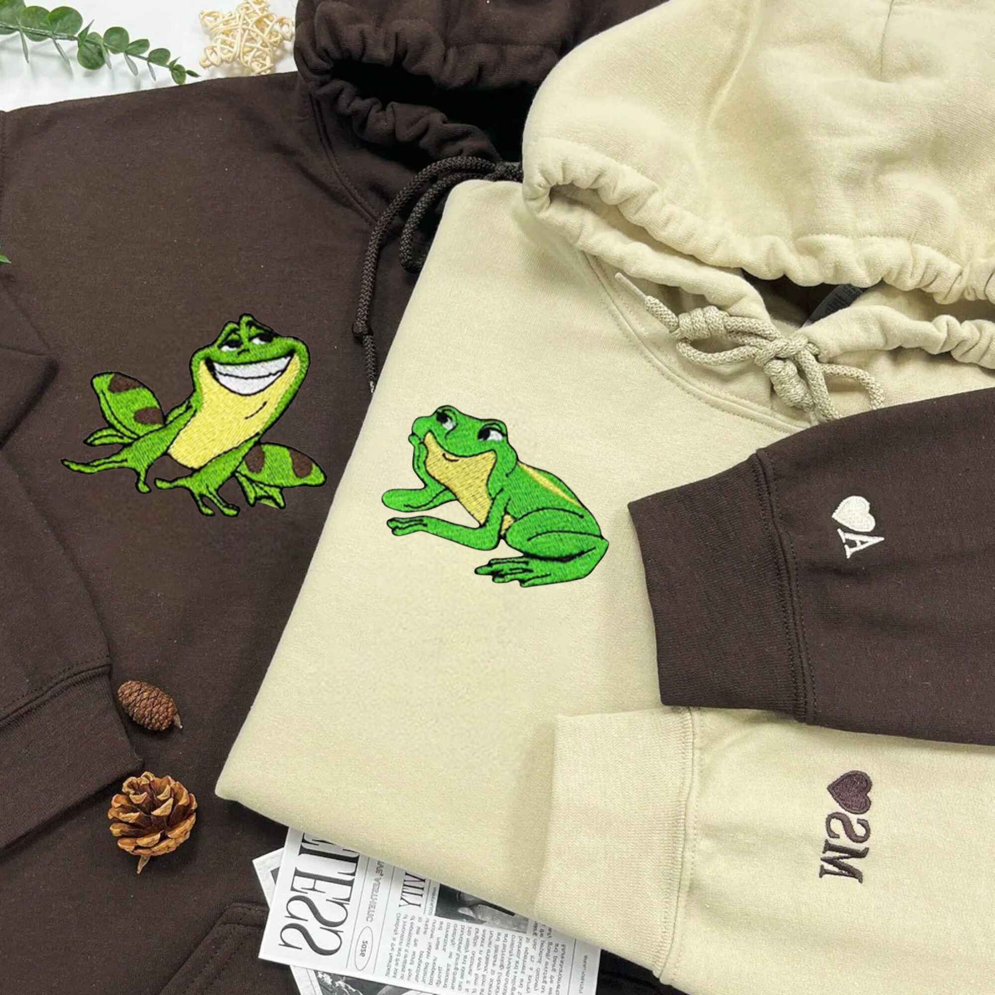 Playful custom embroidered hoodies for couples, perfect for casual days.
