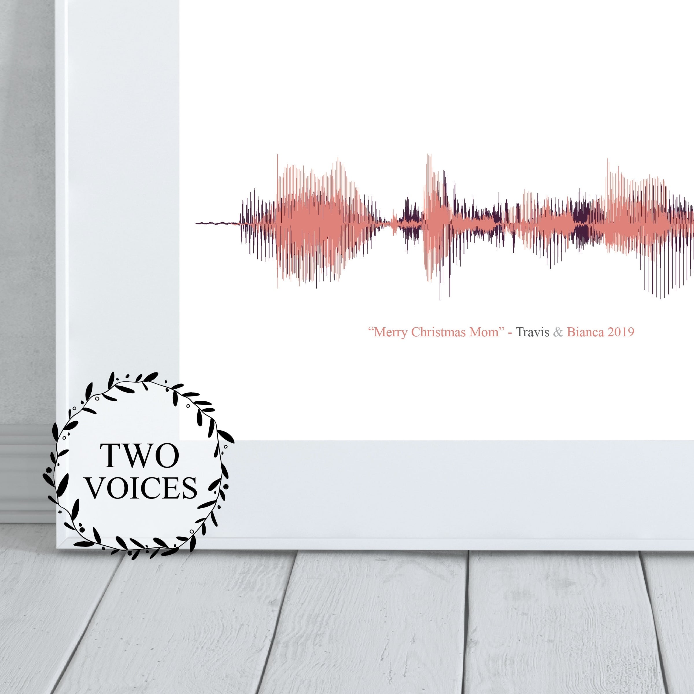 Custom multi sound wave wall art featuring two voices in personalized audio design

