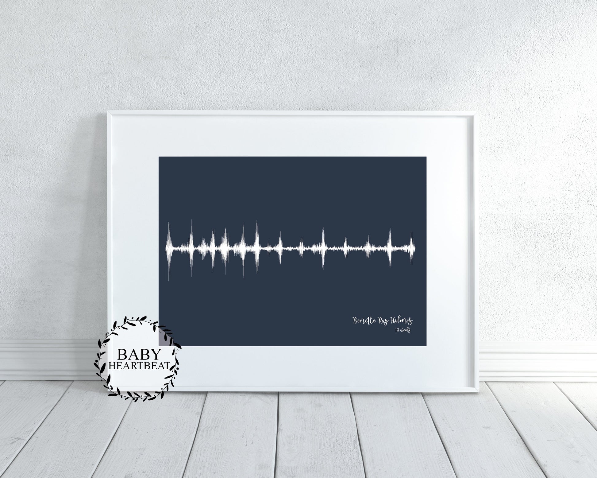 Custom baby sound wave wall art featuring ultrasound heartbeat, perfect gift for new parents






