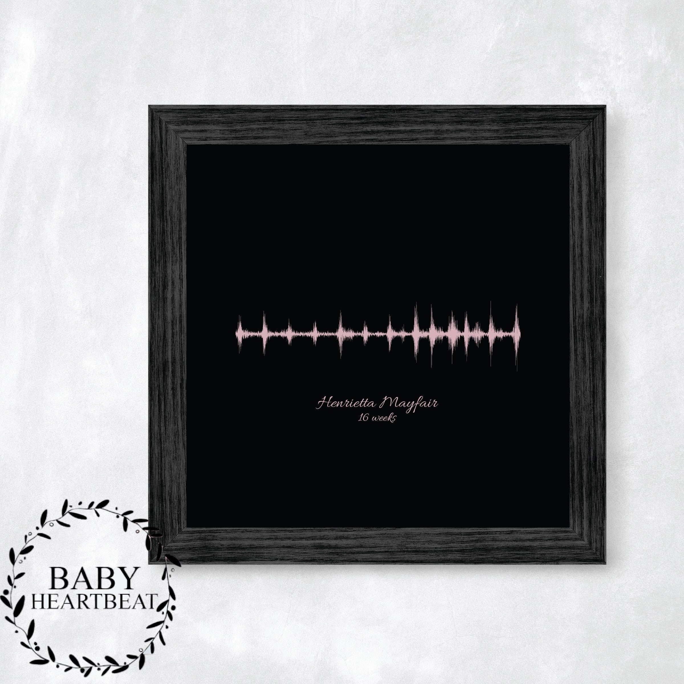 Custom ultrasound sound wave wall art featuring a baby’s heartbeat, perfect keepsake for expecting parents
