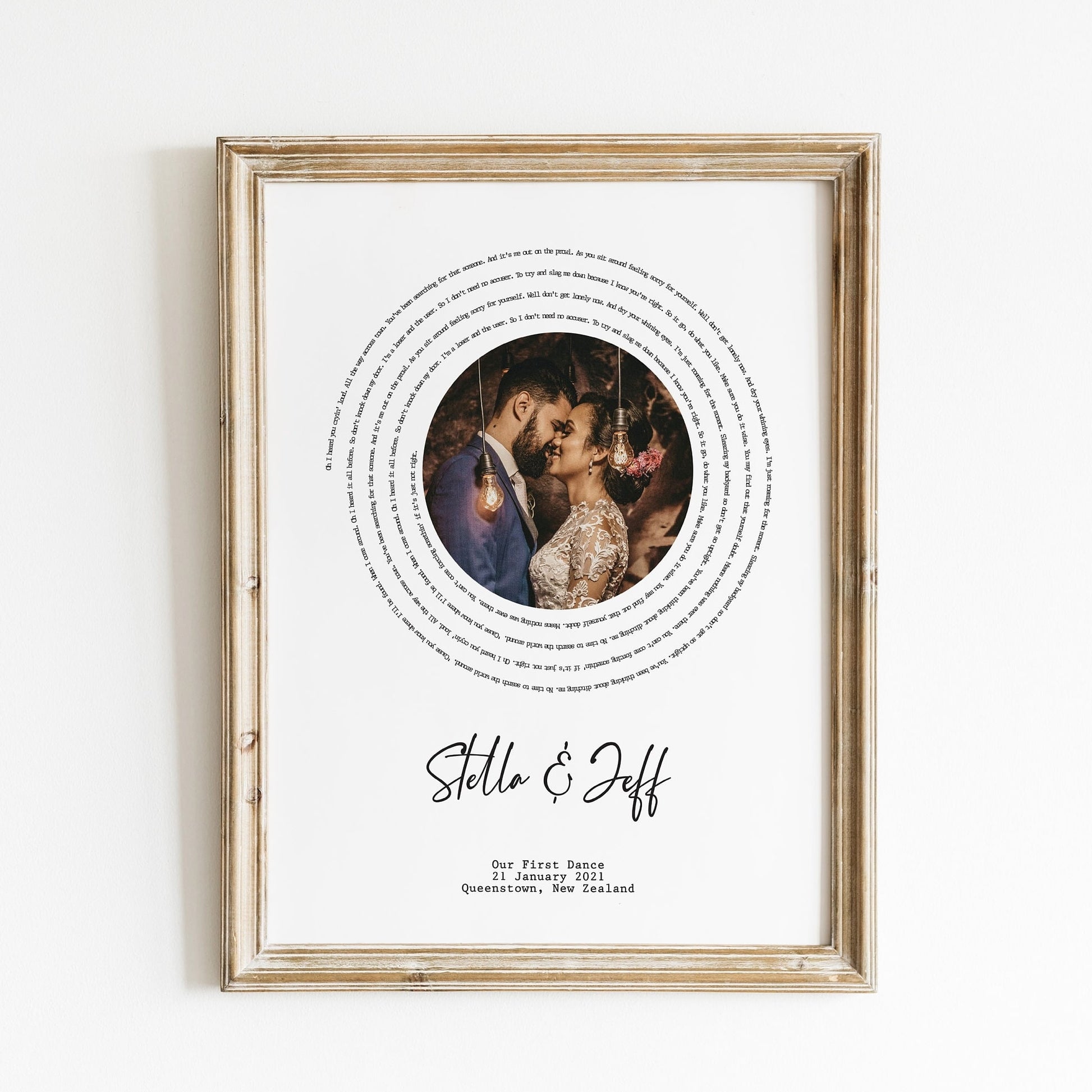 Custom wedding song lyrics wall art with personalized photo and first dance song lyrics

