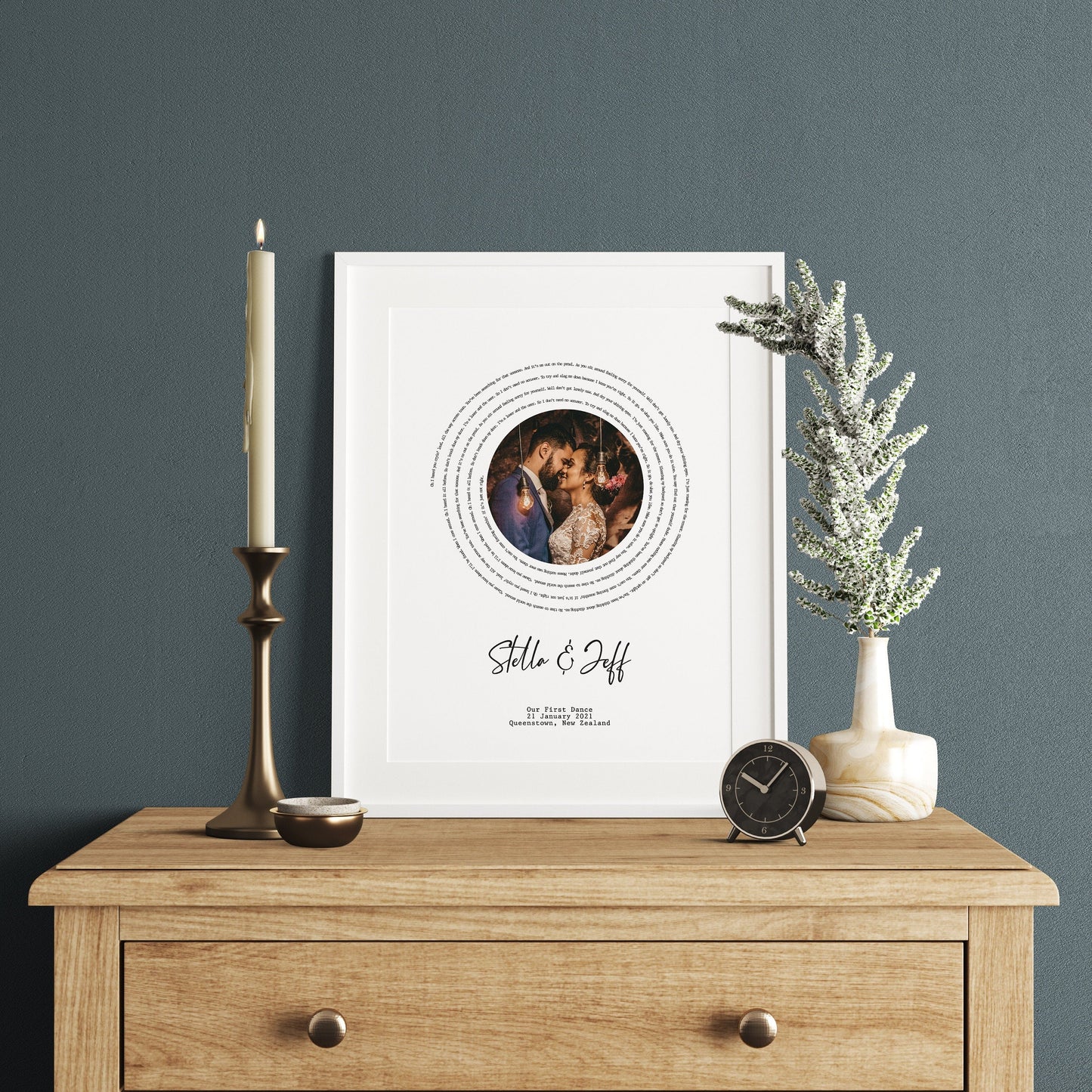 Personalized wedding song lyrics wall art with custom photo and first dance lyrics
