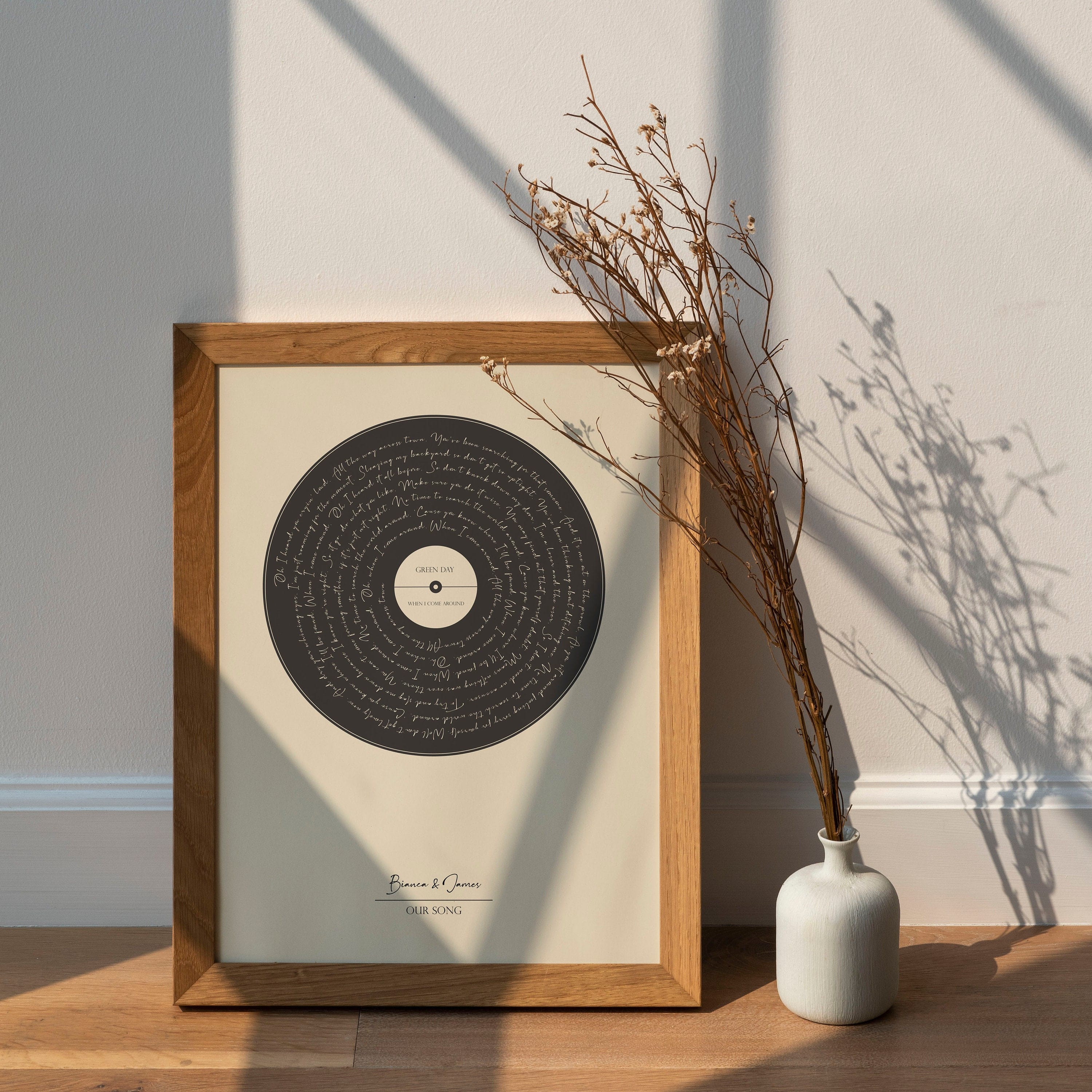 Custom Black Vinyl Record Song Lyrics Wall Art – Personalized Wedding or Anniversary Keepsake