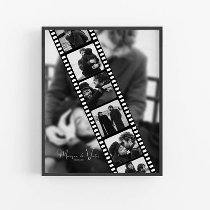 Custom photo collage wall art with film strip design, ideal for special memories
