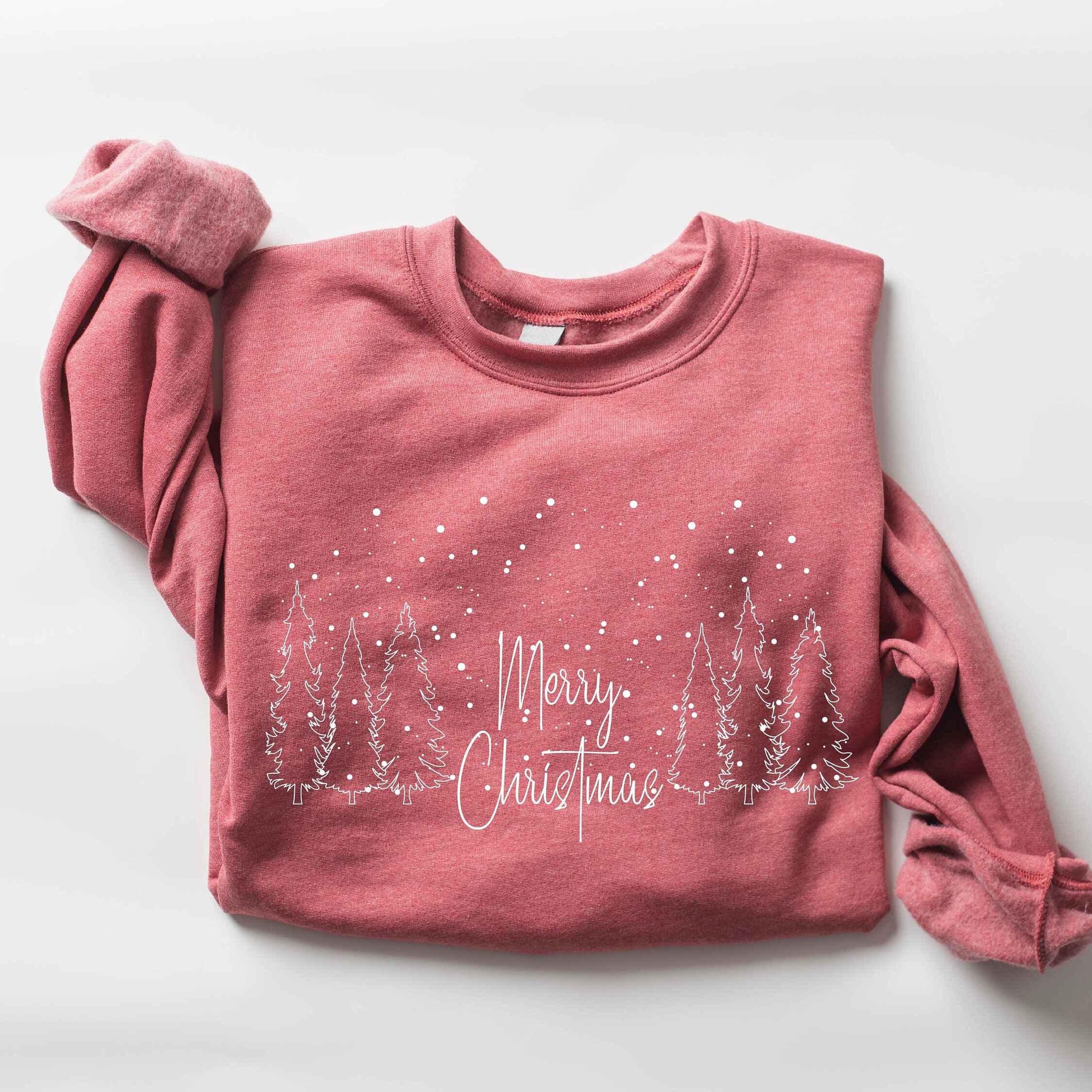 Holiday sweatshirt in burgundy with "Merry Christmas" and snowflake design
