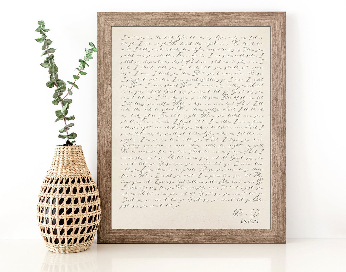 Custom wedding song lyrics wall art in handwritten style, perfect keepsake for couples
