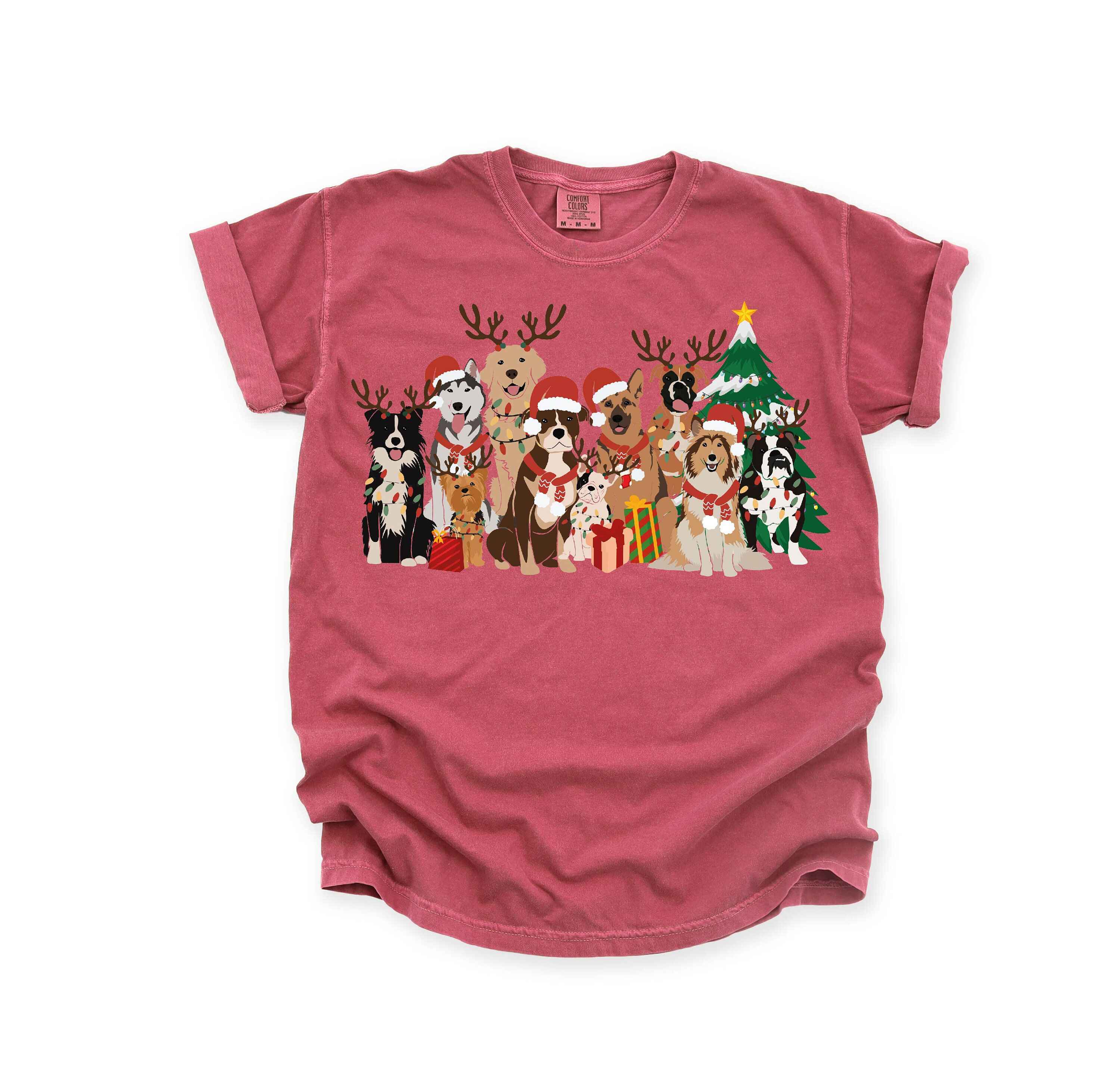 Customizable Christmas t-shirt with festive canine design
