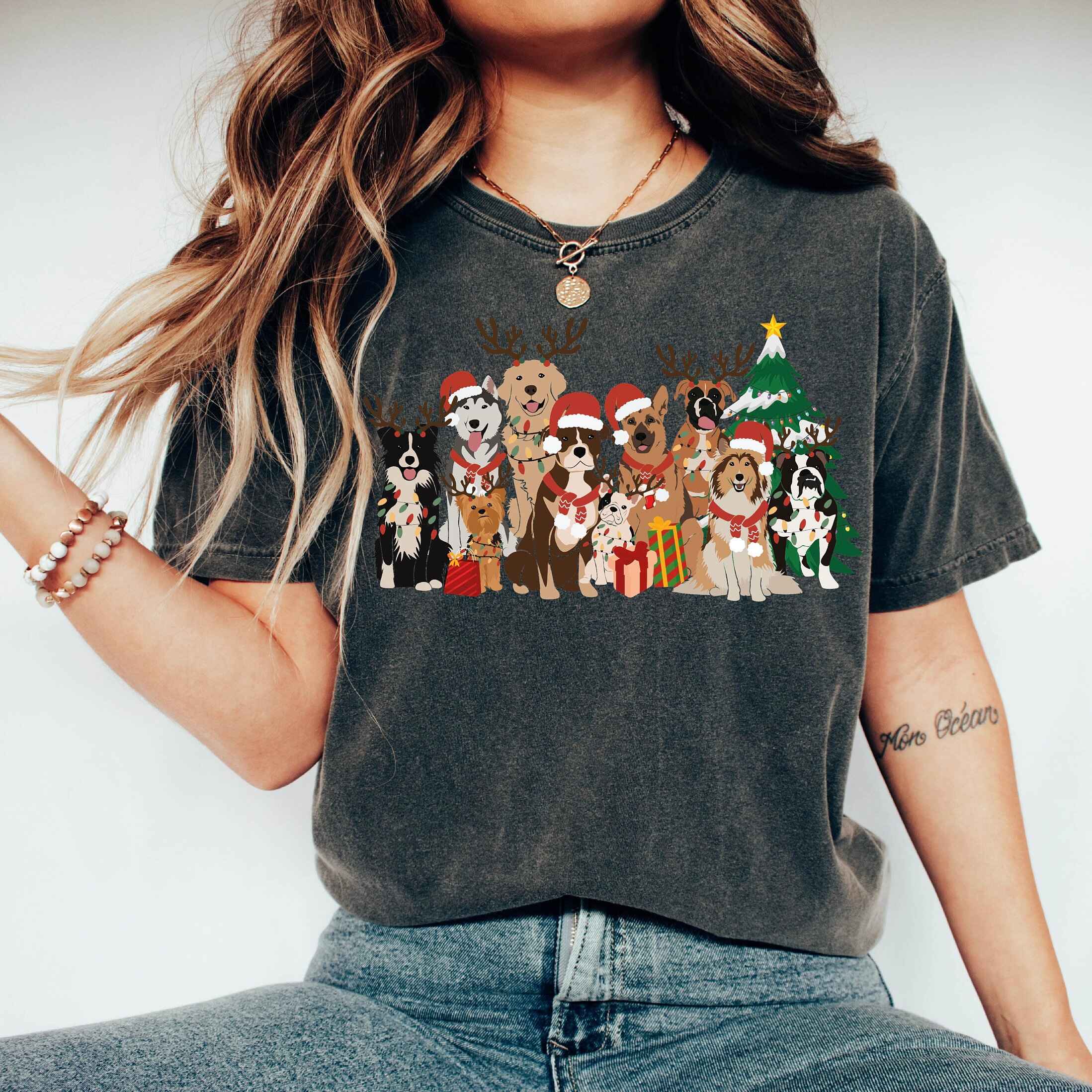 Customizable Christmas t-shirt with festive canine design
