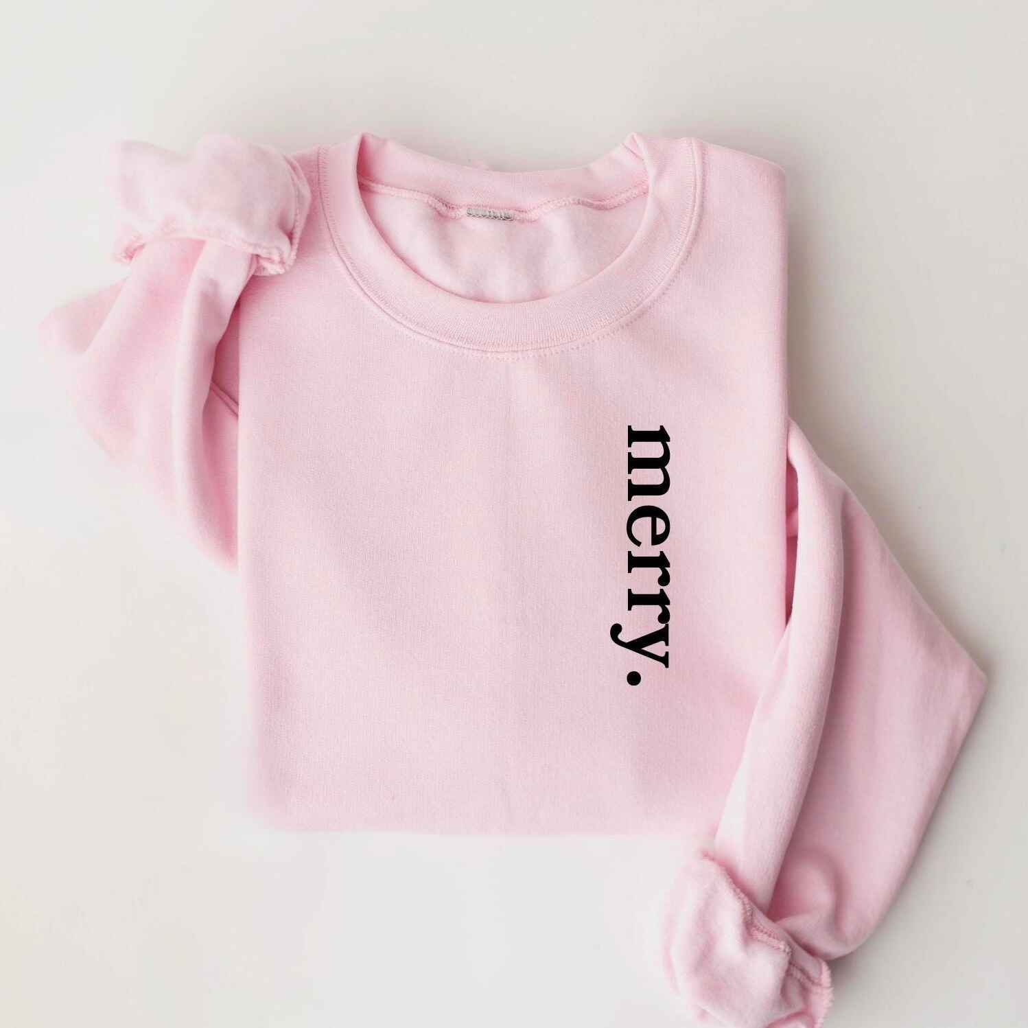 Cozy holiday sweatshirt with simple "Merry" design
