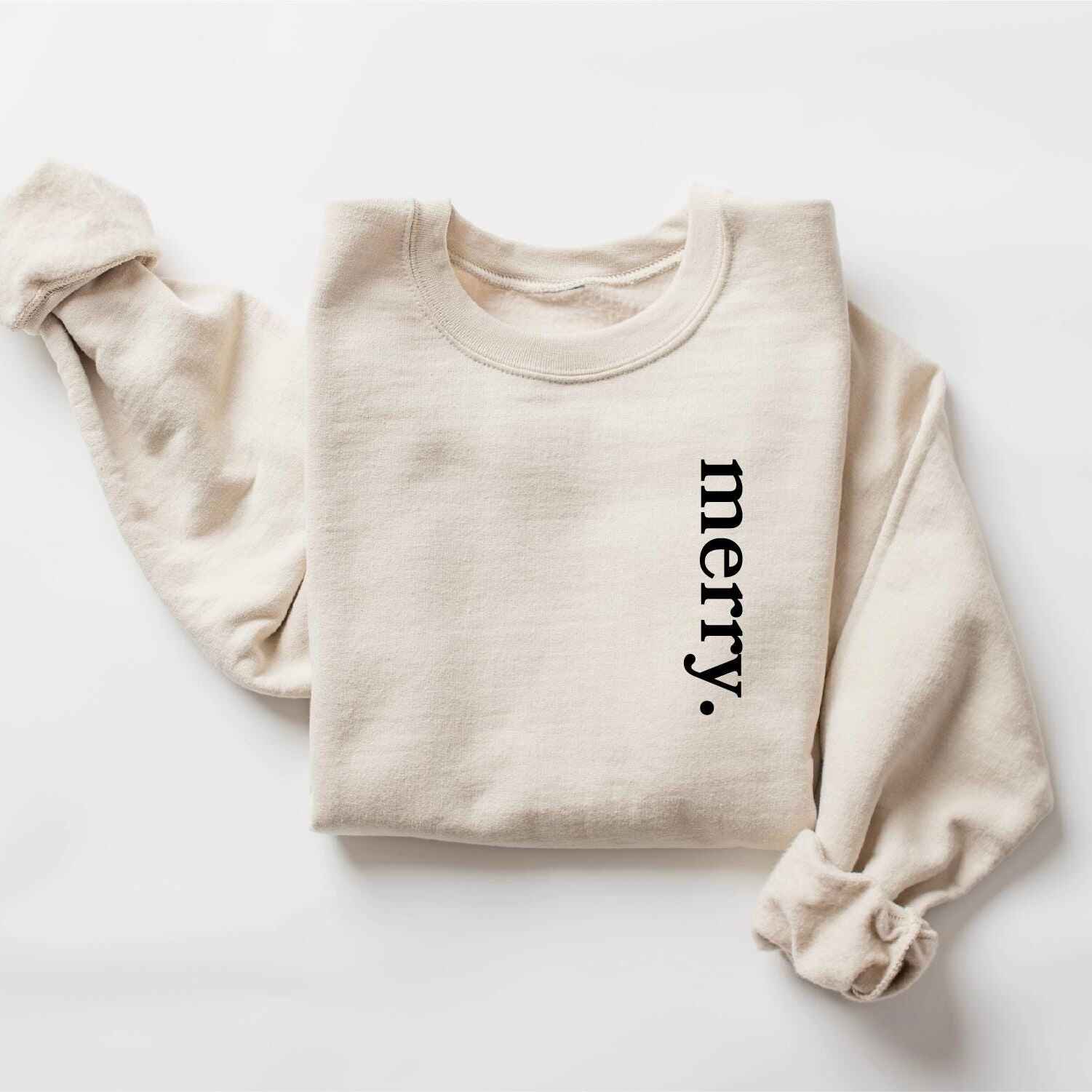 Customizable color Christmas sweatshirt with "Merry" text
