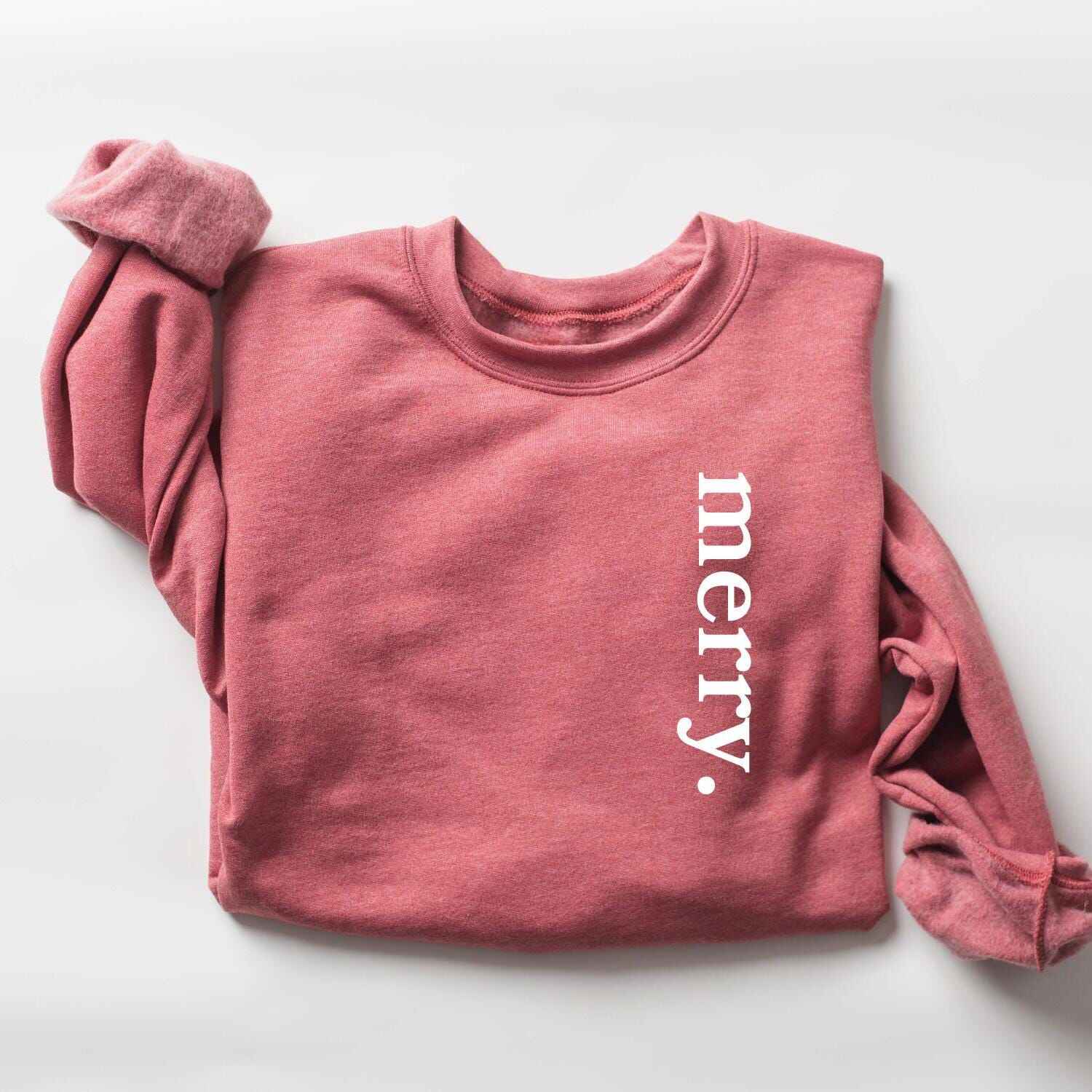 Minimalist "Merry" Christmas sweatshirt in customizable colors
