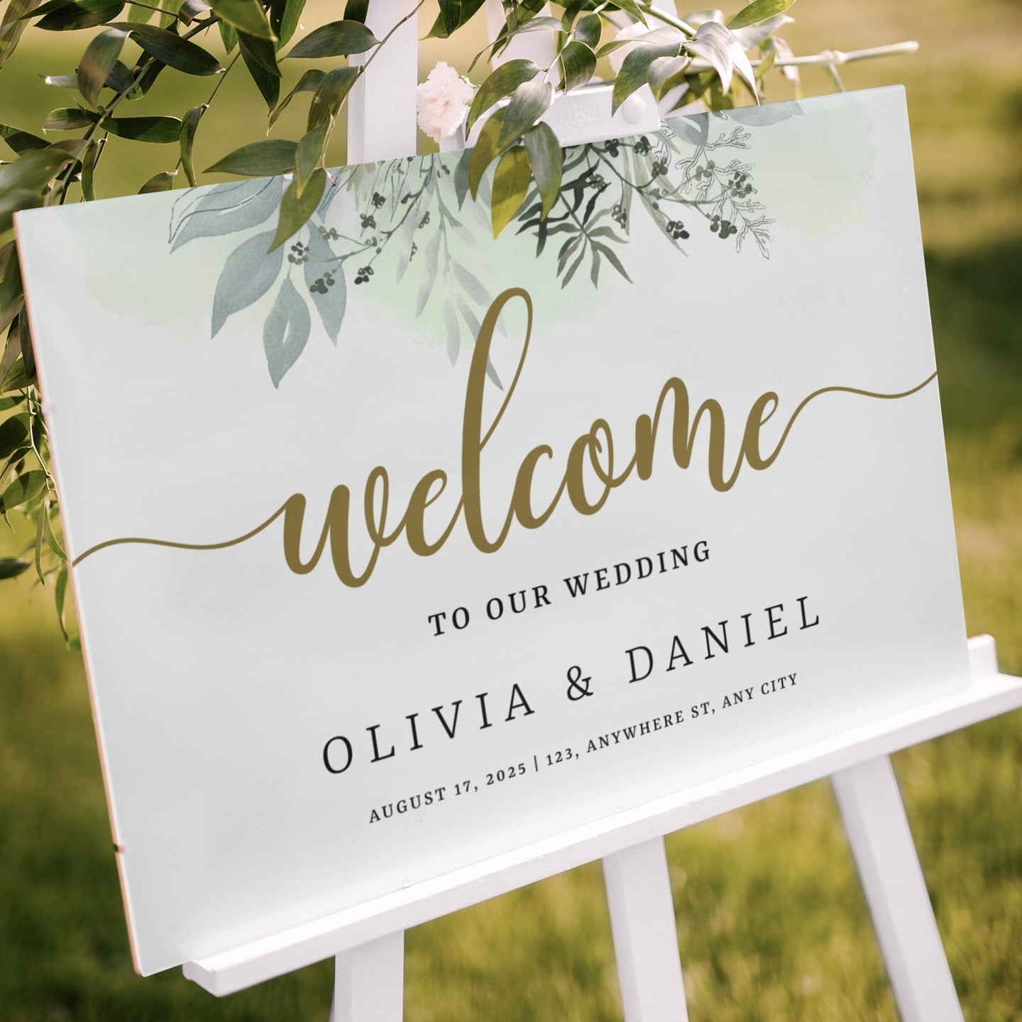 Personalized Wedding Welcome Sign with Floral Accents