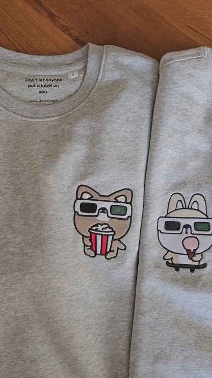 Matching Couple Hoodies - Cartoon Cat Custom Embroidered Couples Matching Hoodies