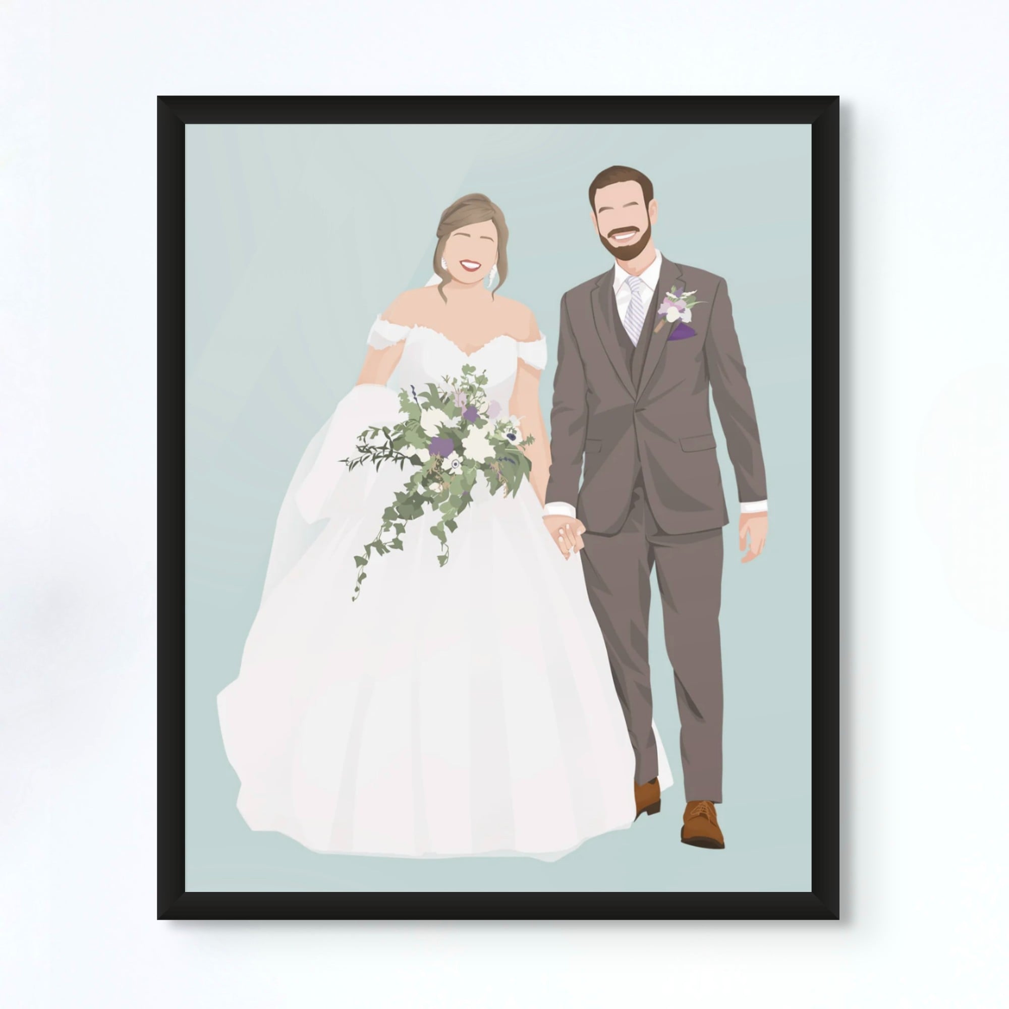 Custom wedding couple portrait with pastel background